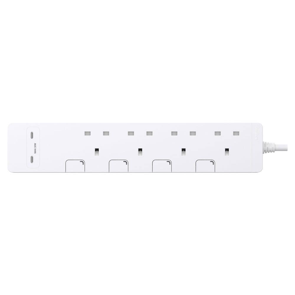 13A 四位獨立開關安全拖板連兩位USB充電插座 30W PD3.0 Type C+C (連3米線)(白色)(TSH34QCUSB_3_WE)