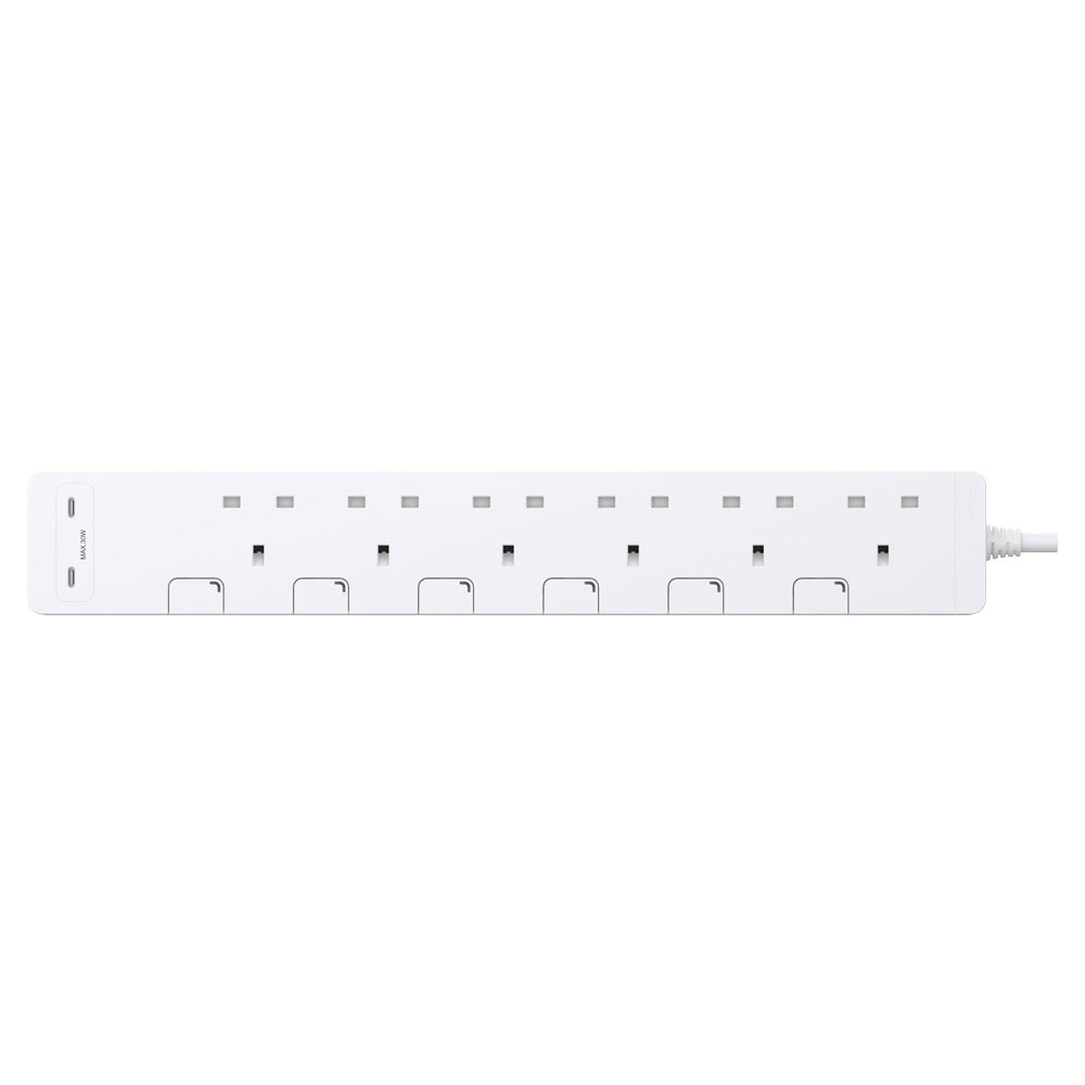 13A 六位獨立開關安全拖板連兩位USB充電插座 30W PD3.0 Type C+C (連3米線)(白色)(TSH36QCUSB_3_WE):圖片 2
