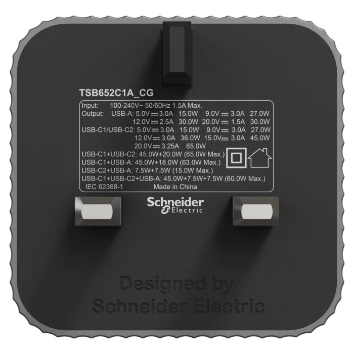 65W GaN 三連接埠 2C+1A USB快速充電器(星隕灰) (TSB652C1A_CG)#USB插蘇 #USB插座 #USB插頭:圖片 9