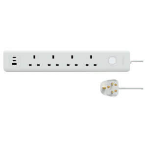 簡奕系列 13A 四位安全拖板連三位USB充電插座 20W 1A+2C (連2.5米線) (TSB34ACCUSB_3_WE) #電源插座