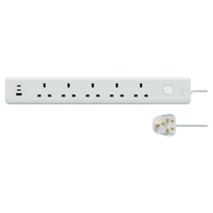 簡奕系列 13A 五位安全拖板連三位USB充電插座 20W 1A+2C (連2.5米線) (TSB35ACCUSB_3_WE) #電源插座